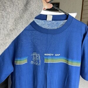 VTG‎ 70s Windy Gap T Shirt Mens XL Blue Single Stitch Velva Sheen USA Paper Thin